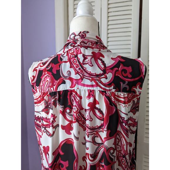 Joseph Ribkoff Scarf Print Paisley Dress Size 10 Fuschia White Black Belted - Picture 7 of 12
